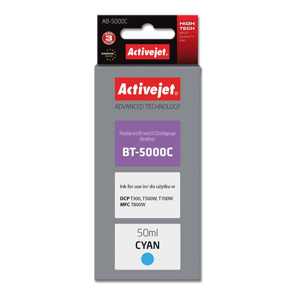 Opakowanie tuszu Activejet Cyan, model BT-5000C, 50ml.
