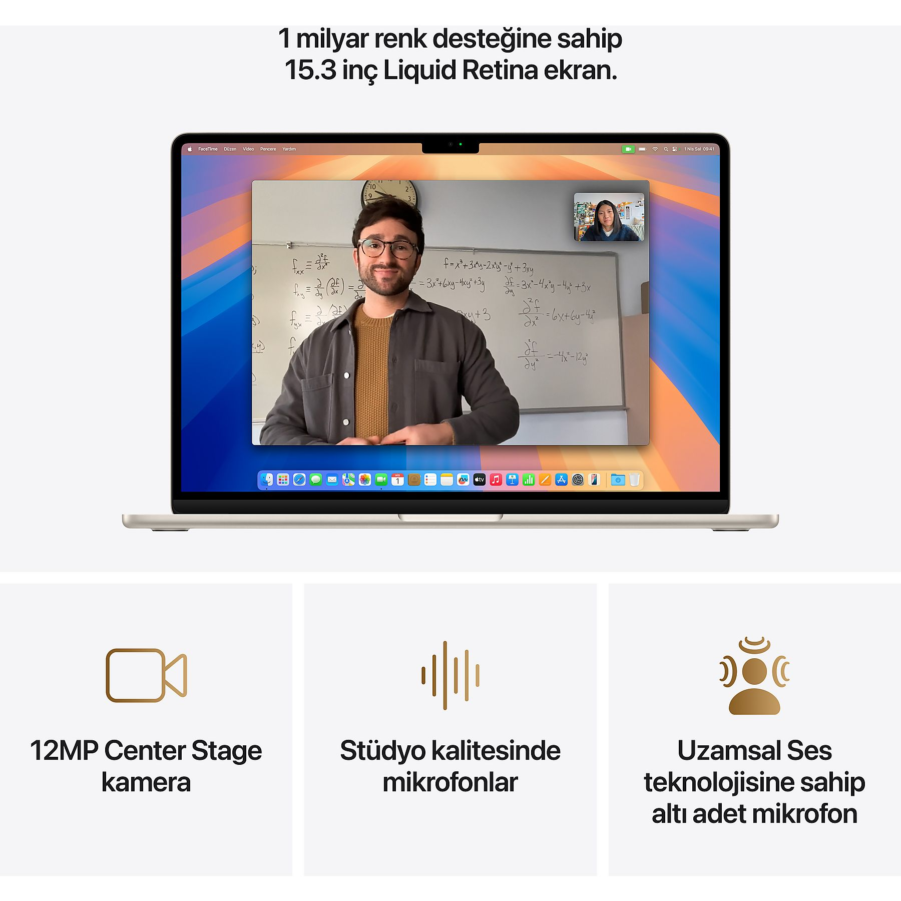 Matematik formüllü tahta önünde duran bir adam, kadınla görüntülü konuşuyor.