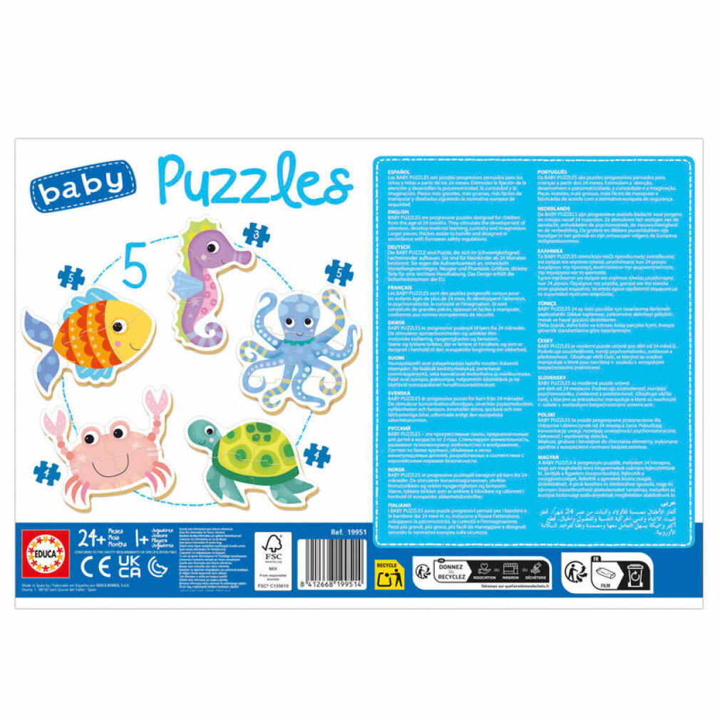 Baby Puzzles: Fisch, Seepferdchen, Oktopus, Krabbe, Schildkröte.