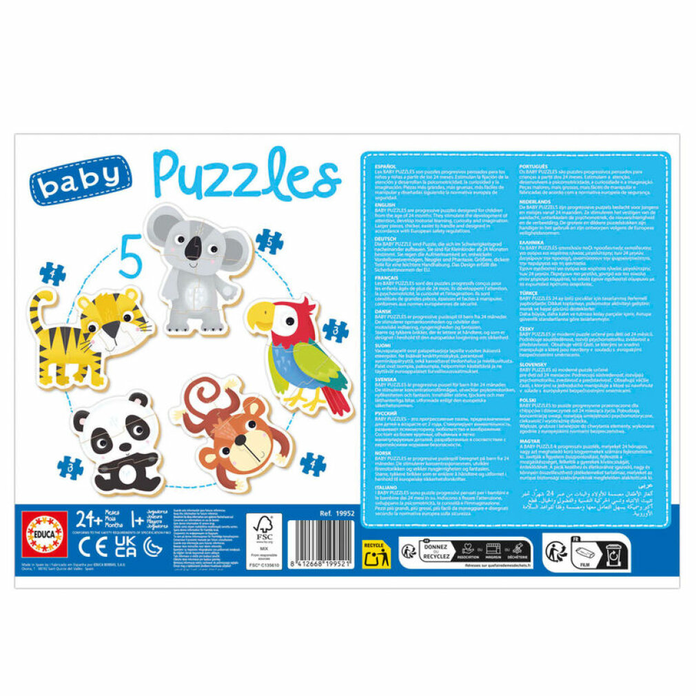 Baby Puzzles: Koala, Tiger, Panda, Papagei, Affe. Alter 24+ Monate. FSC-zertifiziert.