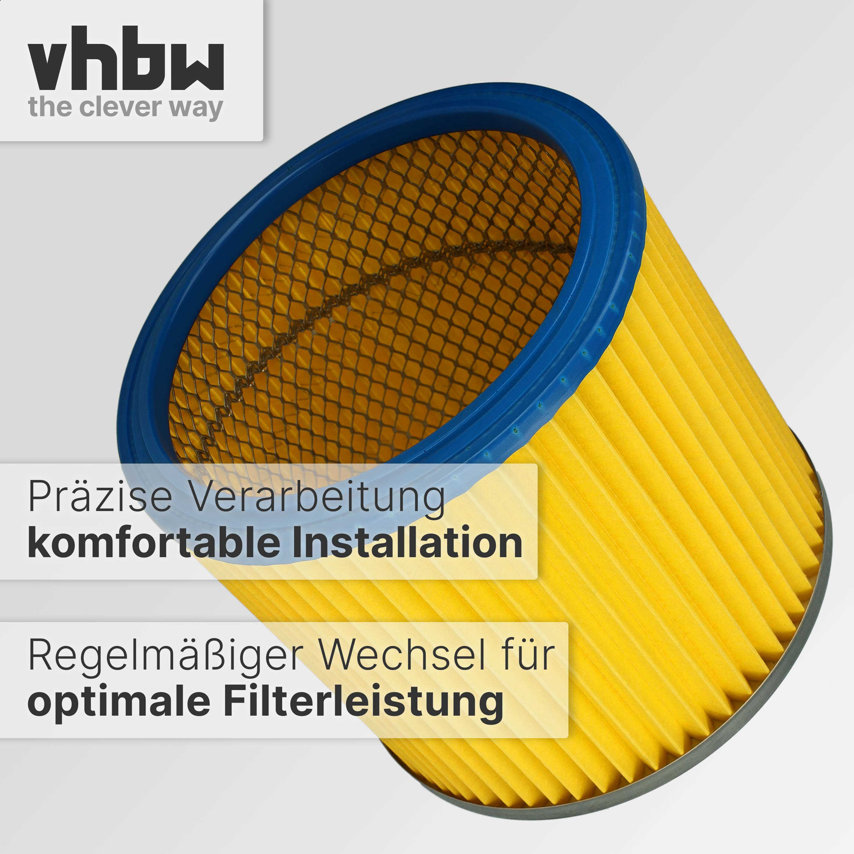 Ein runder, gelber Luftfilter mit blauem Rand. Präzise Verarbeitung, komfortable Installation.