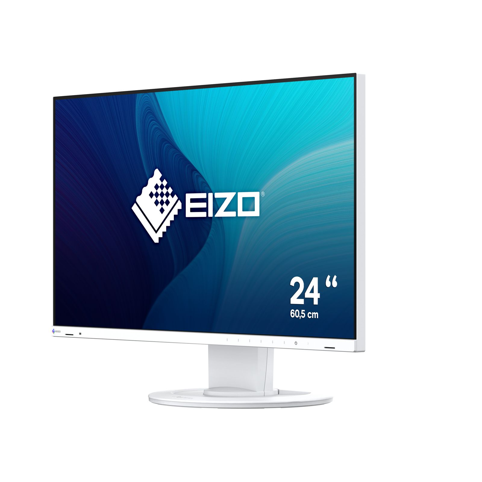 Ein weißer EIZO Monitor mit 24 Zoll Bildschirmgröße.