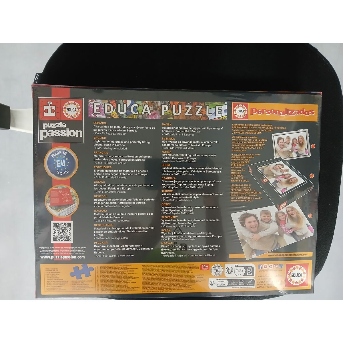 Verpackung eines Educa Puzzle mit mehrsprachiger Produktbeschreibung und Bildern.