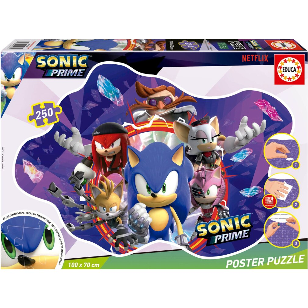 Sonic Prime Puzzle Box mit Sonic, Tails, Knuckles, Amy, Rouge und Dr. Eggman.