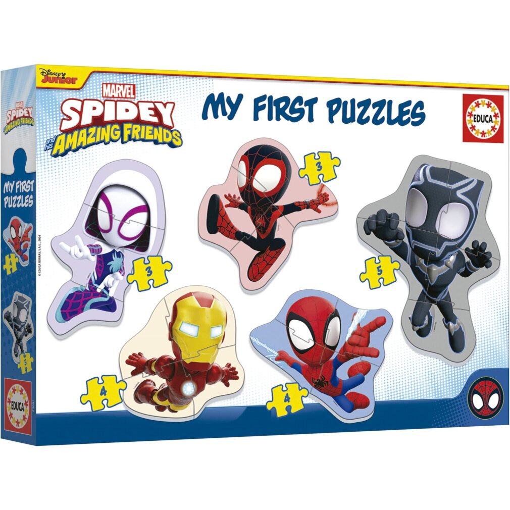 Puzzle-Set mit Spidey und seinen erstaunlichen Freunden: Spider-Man, Iron Man, Gwen, Miles Morales, Black Panther.