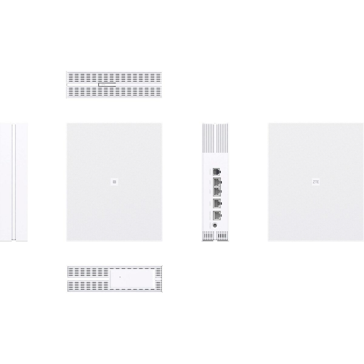 Biały router z portami i otworami wentylacyjnymi.