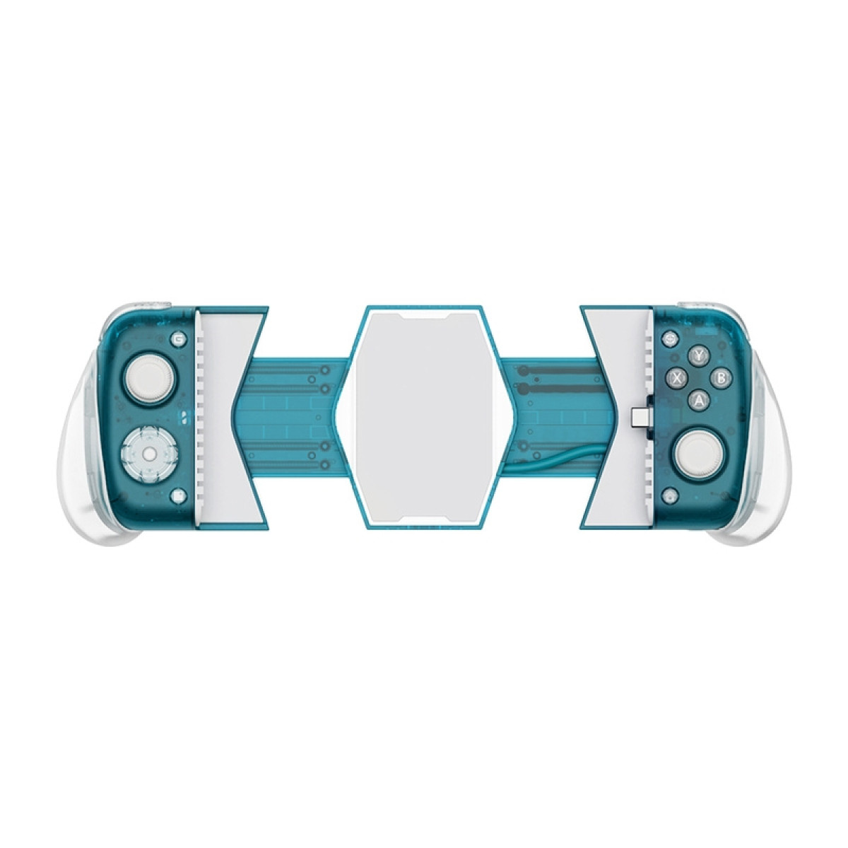 Controller blu con accenti bianchi e circuiti visibili.