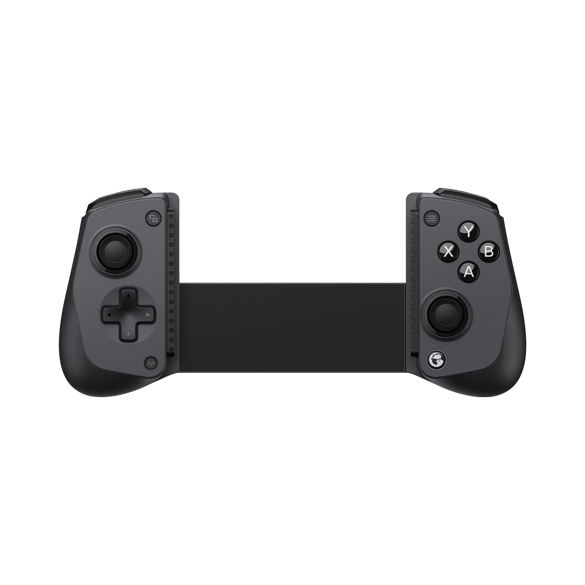 Un controller portatile grigio con joystick, D-pad e pulsanti.