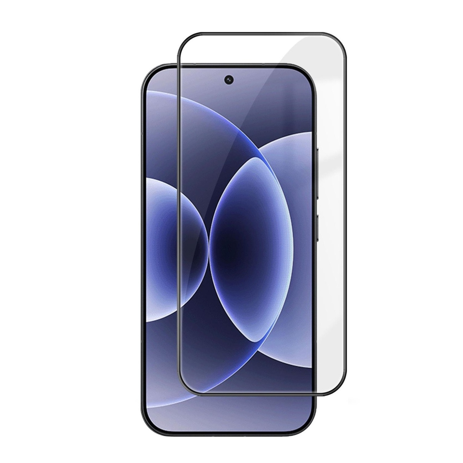 Ein durchsichtiger Displayschutz für ein Smartphone, auf weißem Hintergrund.
