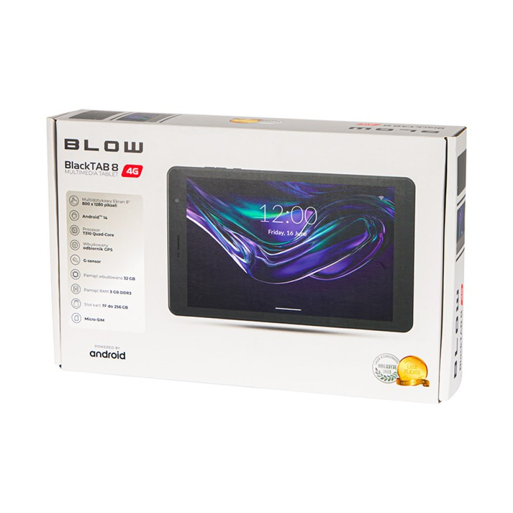 Opakowanie tabletu BLOW BlackTAB 8 z widocznym wyświetlaczem urządzenia.