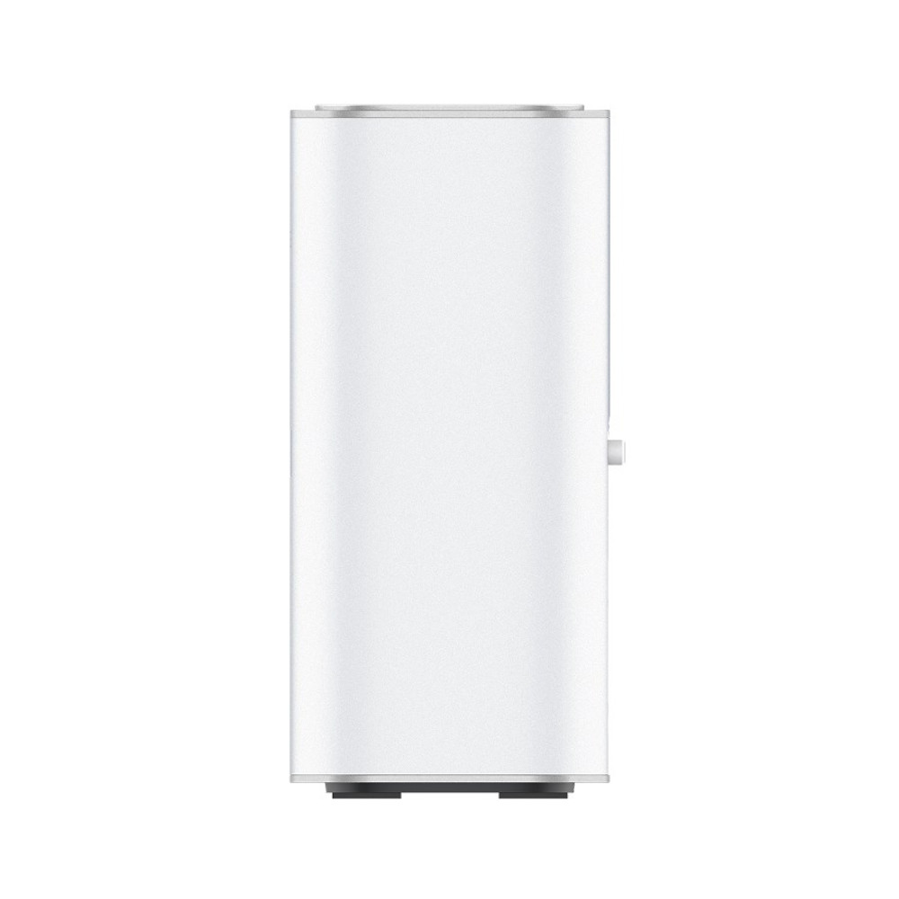 Biały, prostokątny przedmiot z srebrnymi krawędziami i małym guzikiem z boku.