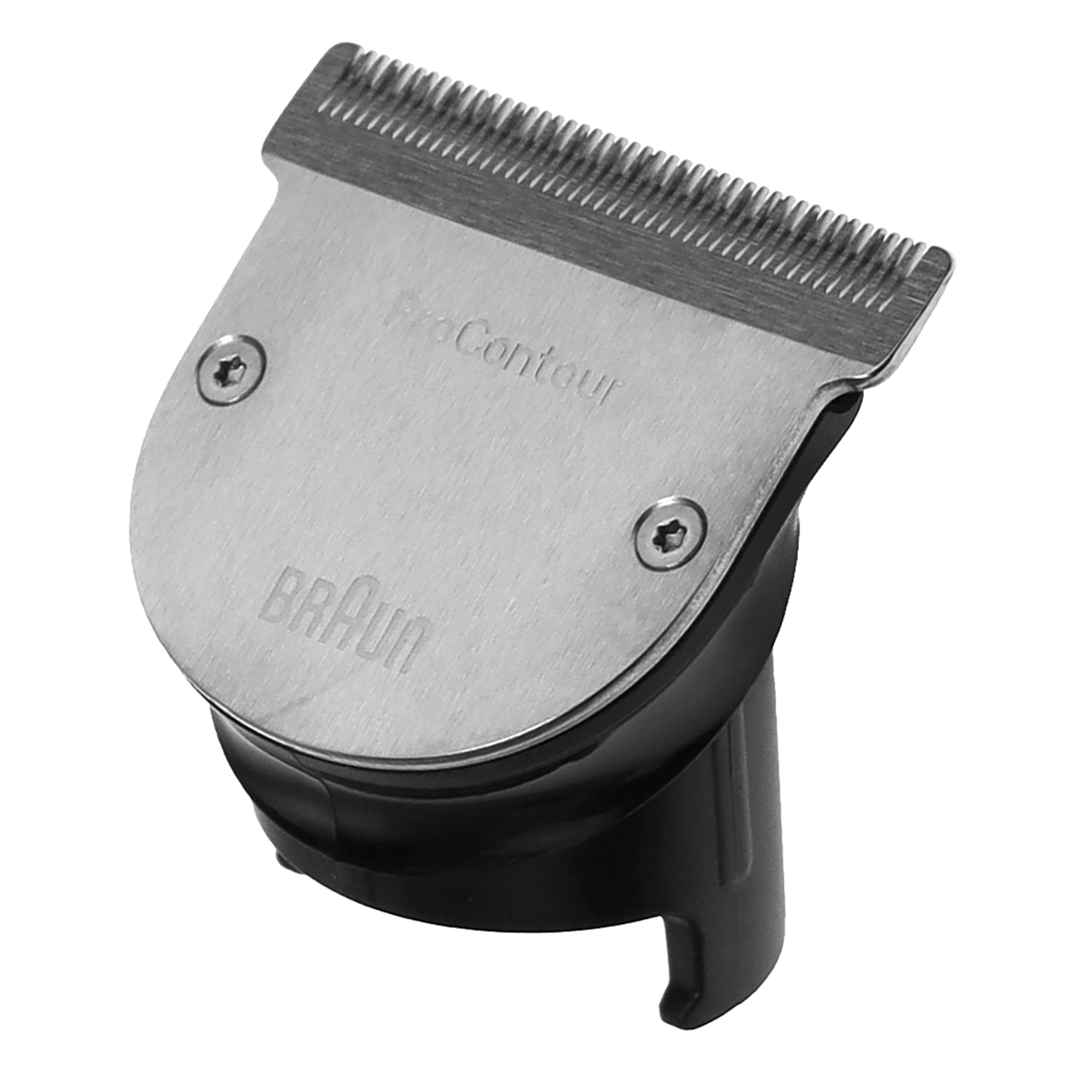 Braun Pro Contour Trimmeraufsatz aus Metall und schwarzem Kunststoff.