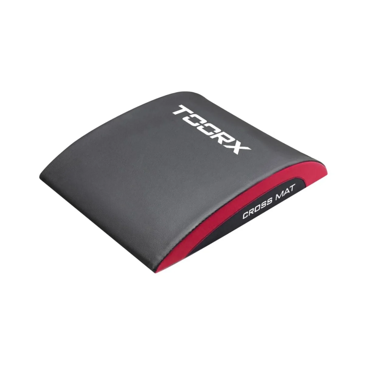 Graue und rote Fitnessmatte mit dem Schriftzug TOORX und CROSS MAT.