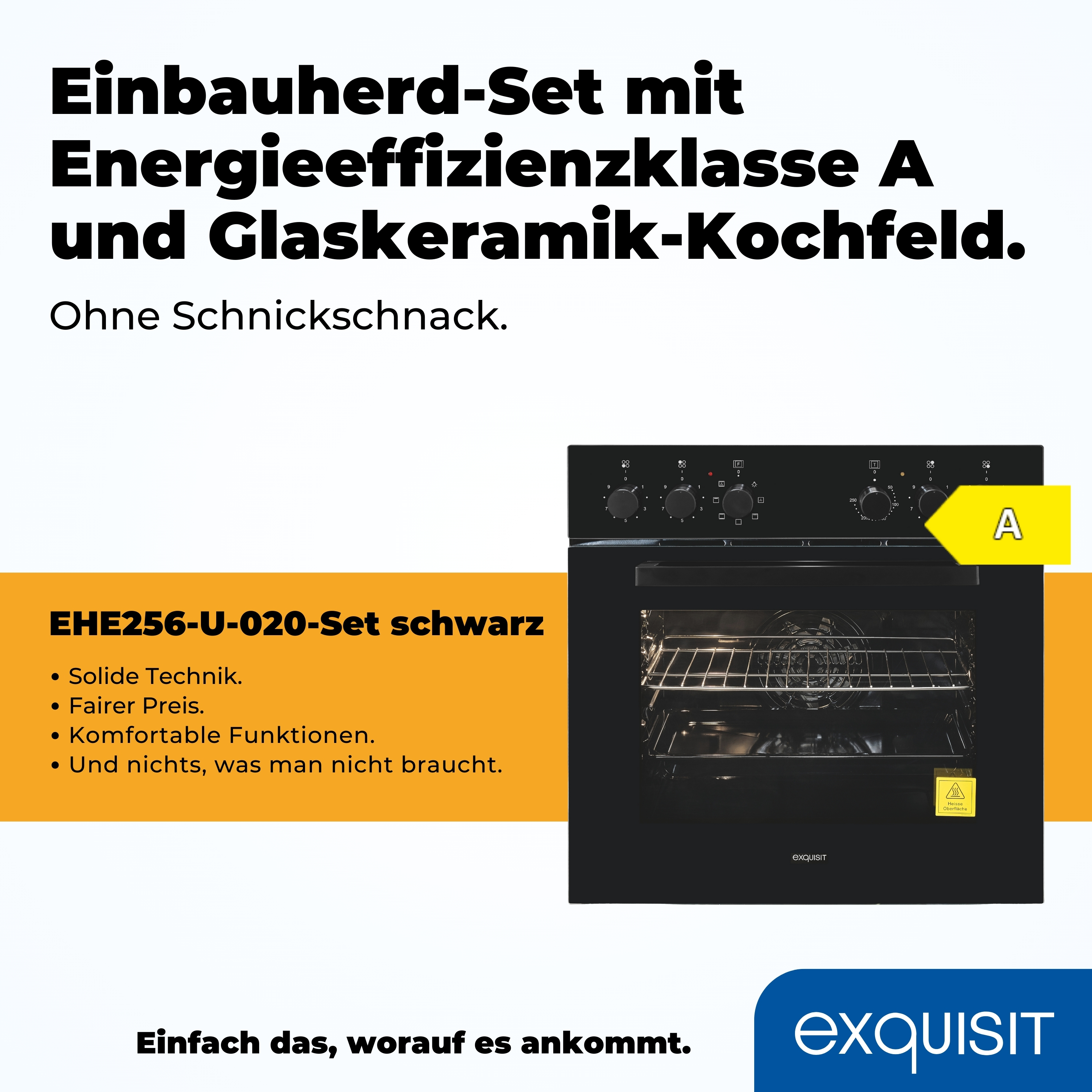 Schwarzes Einbauherd-Set mit Energieeffizienzklasse A.