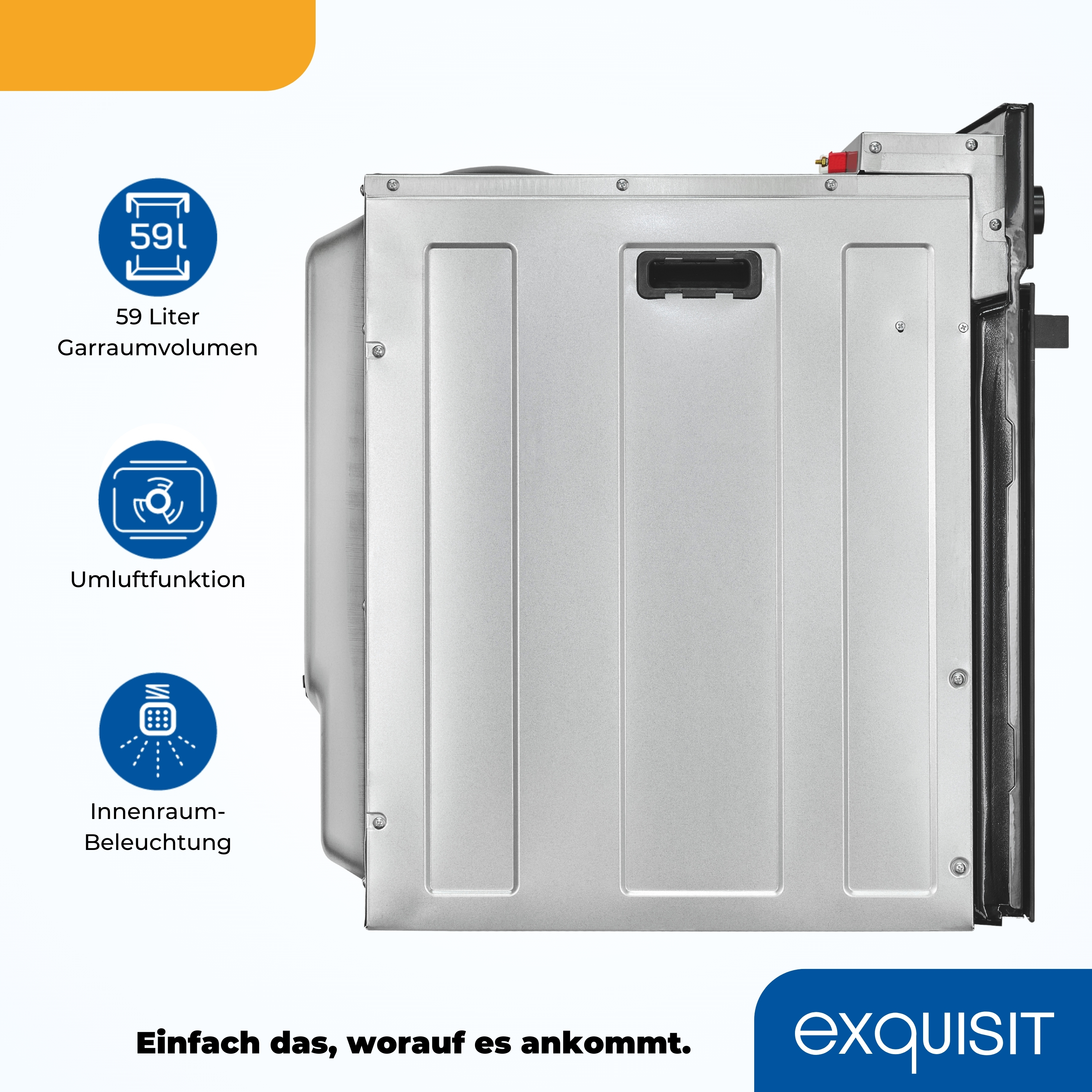 Einbauofen mit 59L Garraum, Umluft und Innenbeleuchtung.