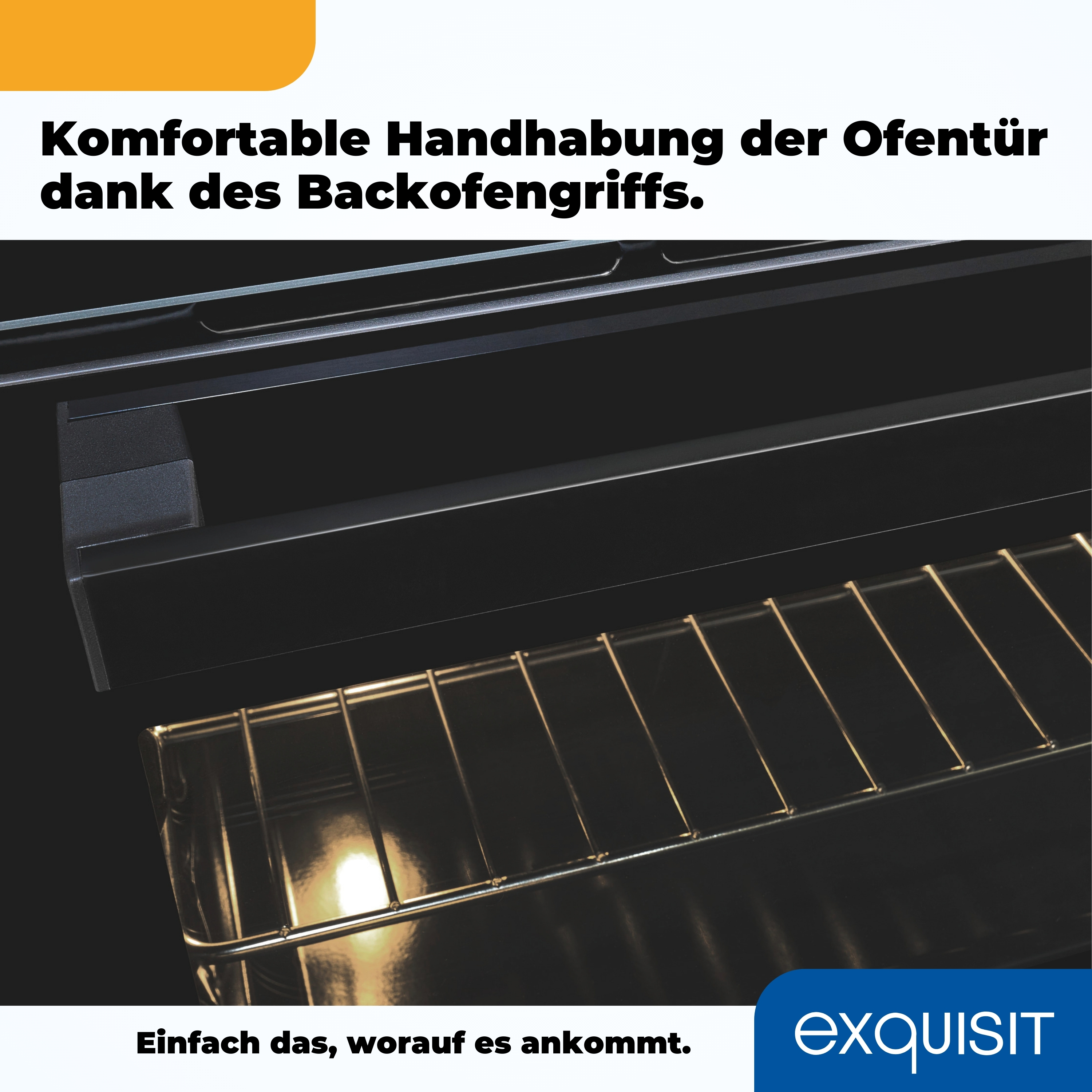 Ein schwarzer Backofengrill mit einem Metallgriff darüber.