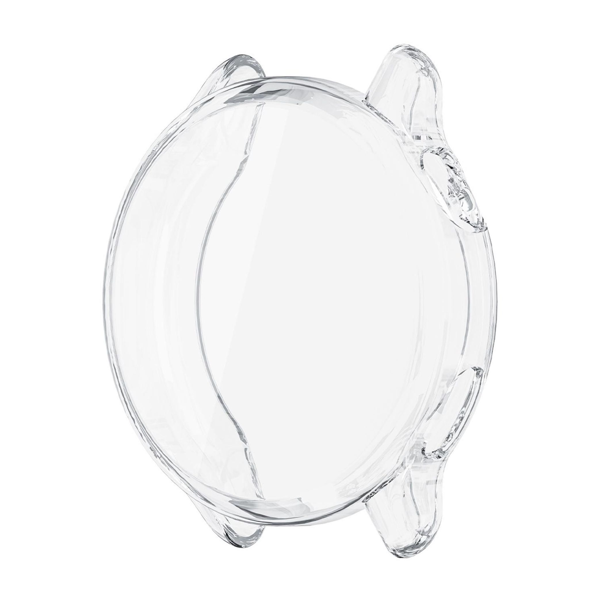 Transparente Schutzhülle für eine runde Uhr mit Aussparungen für Knöpfe.