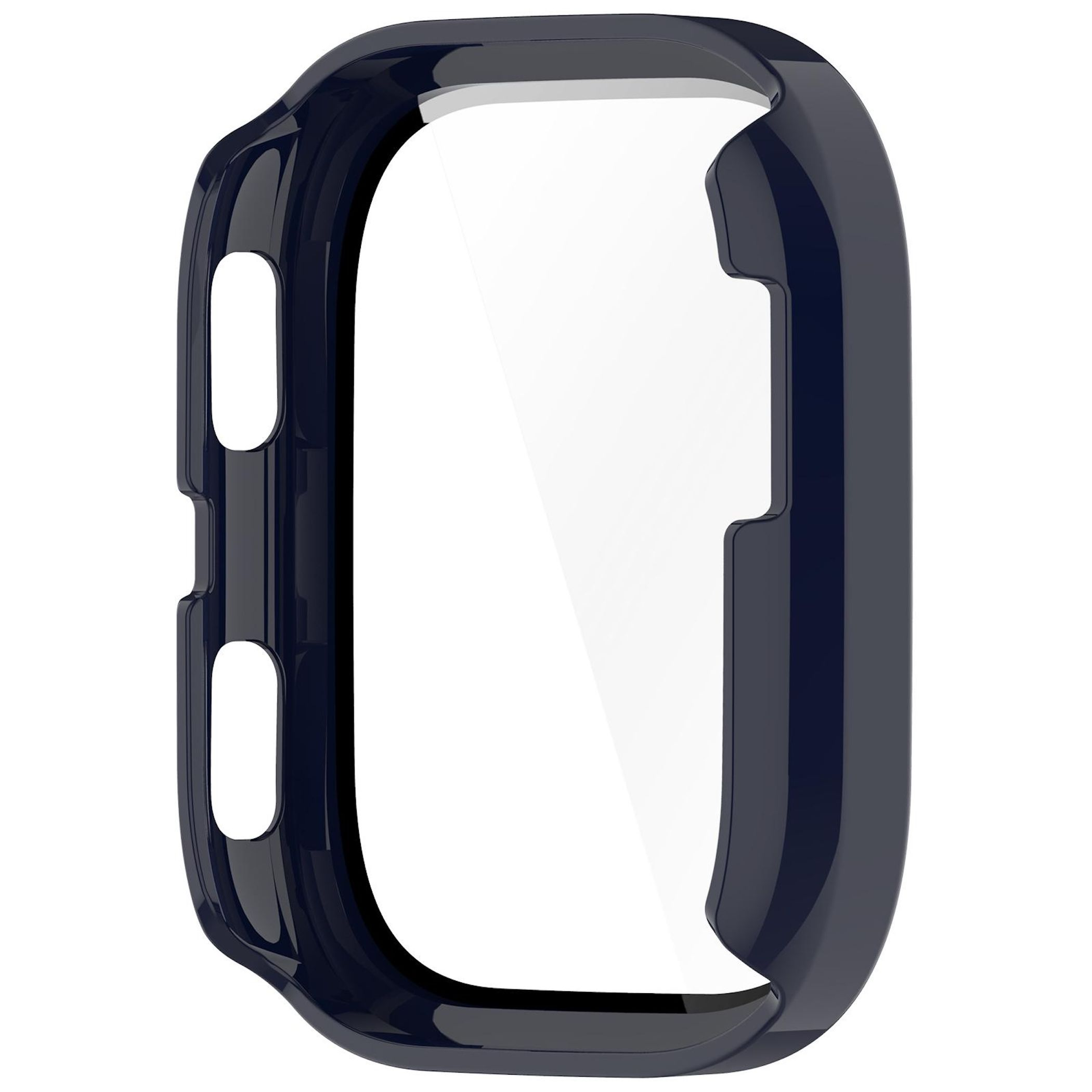 Custodia protettiva blu scuro per smartwatch con ritagli.