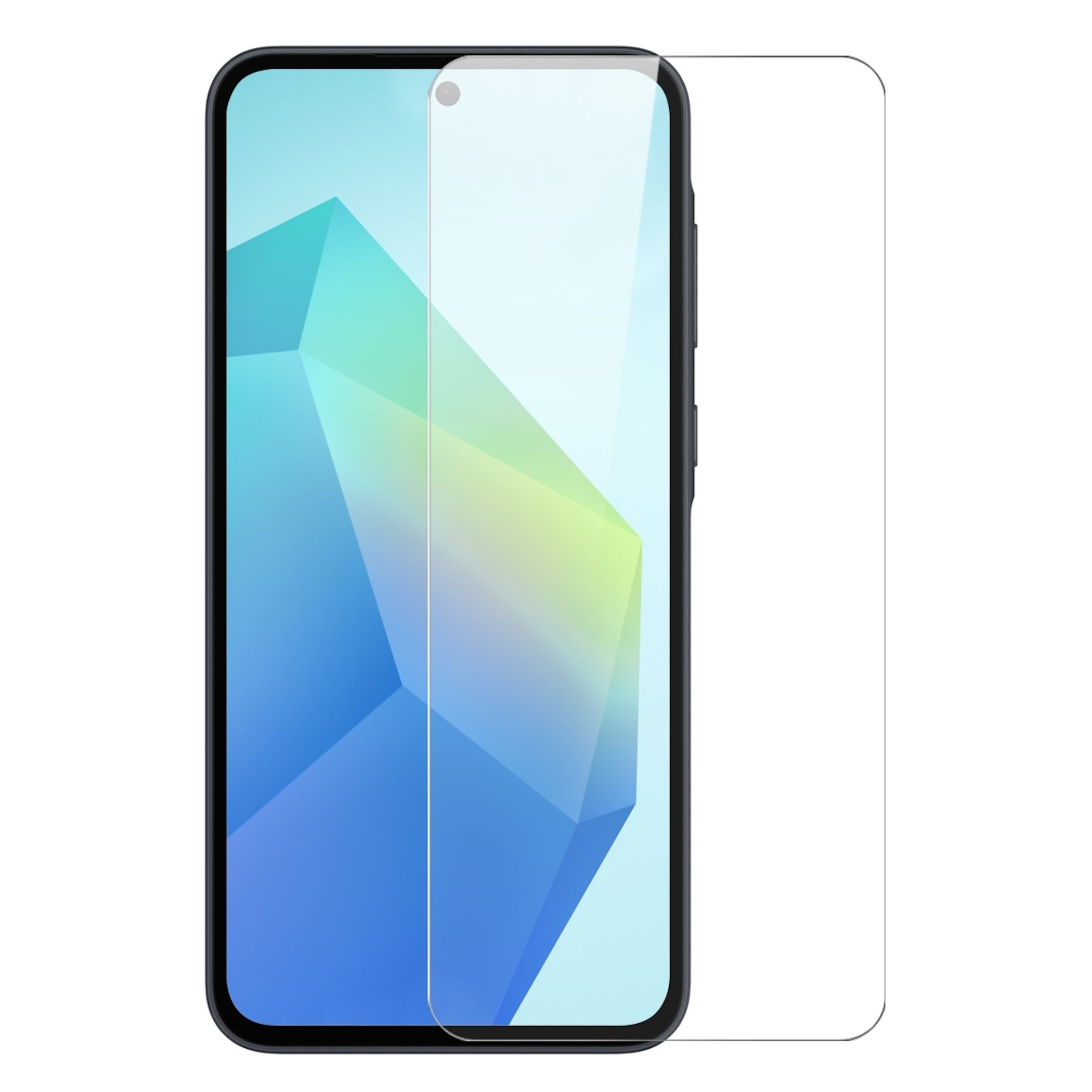 Ein Smartphone mit einem Displayschutz, der auf dem Bildschirm liegt.