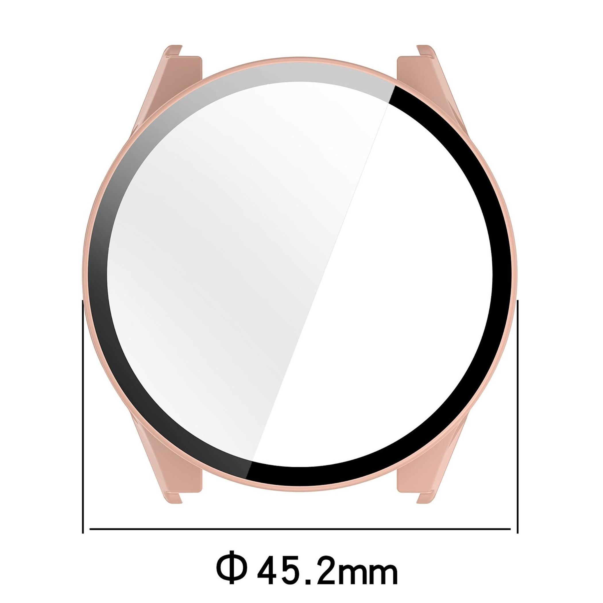 Eine roségoldene Smartwatch mit schwarzem Rand und offenem Display.