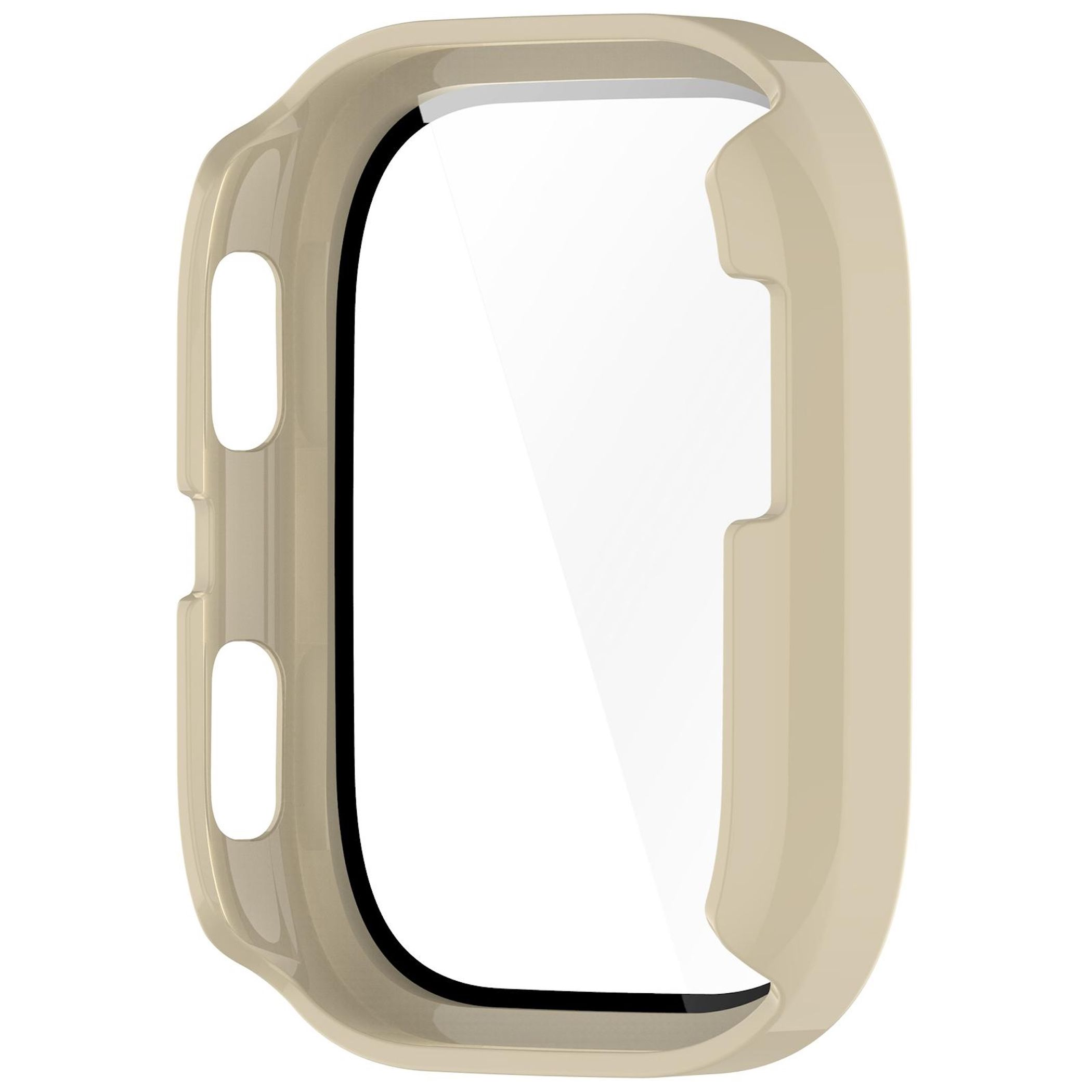 Custodia per orologio beige con ritagli per pulsanti.