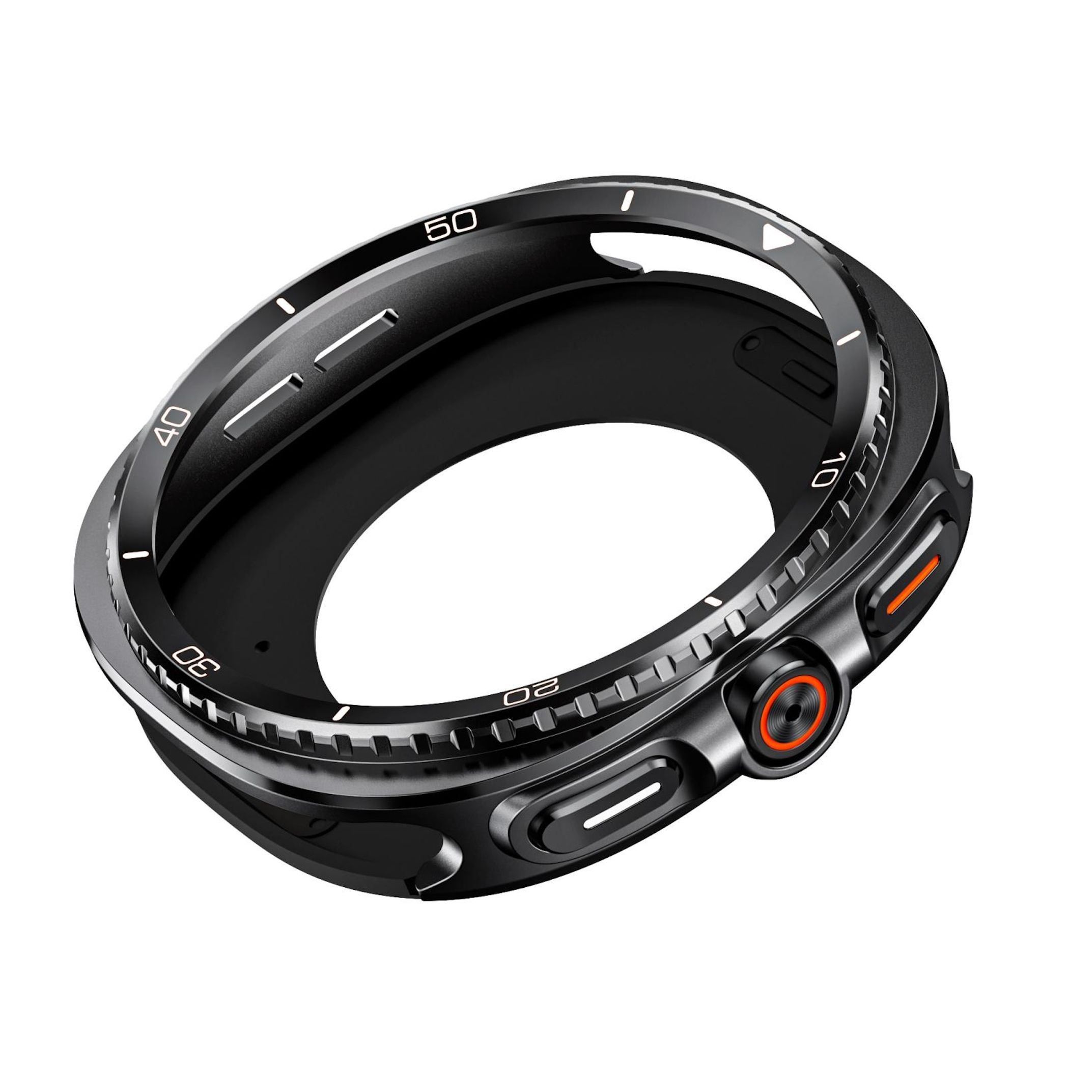 Ghiera nera per orologio con accenti arancioni e marcatori.