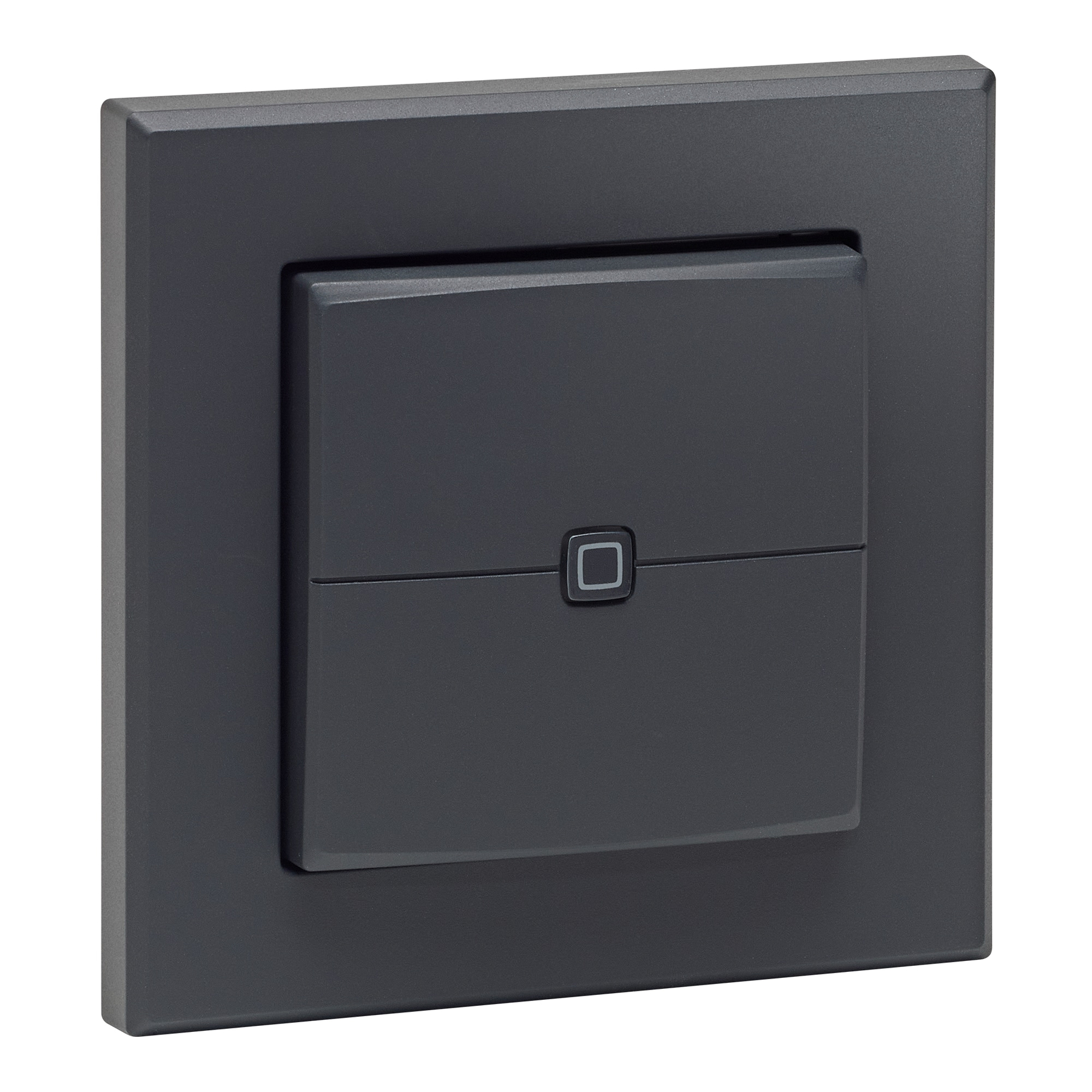 Un interrupteur gris foncé avec un bouton rectangulaire au centre.