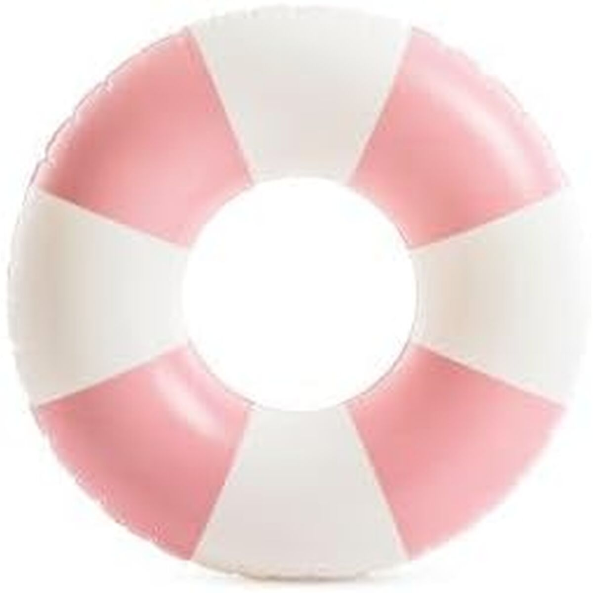 Un anello gonfiabile a strisce rosa e bianche.