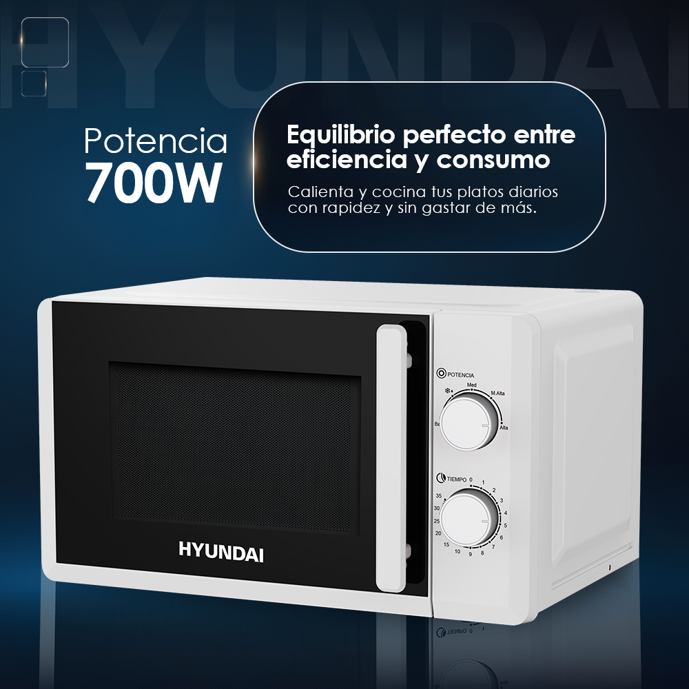 Microondas Hyundai blanco de 700W con mandos.