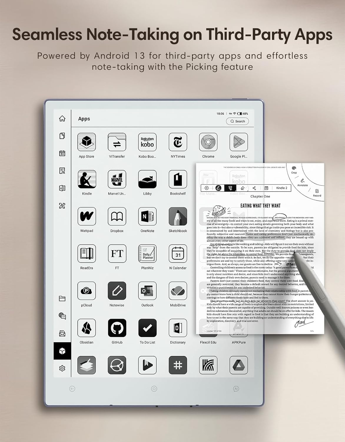Un tablet mostra una panoramica delle app e un libro con note.