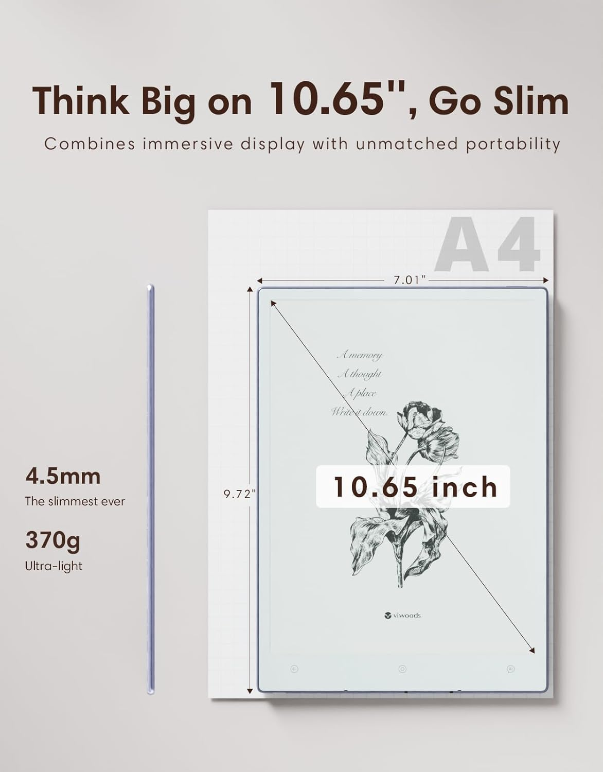 E-reader da 10,65 pollici, sottile 4,5 mm e ultraleggero 370 g, con carta A4.