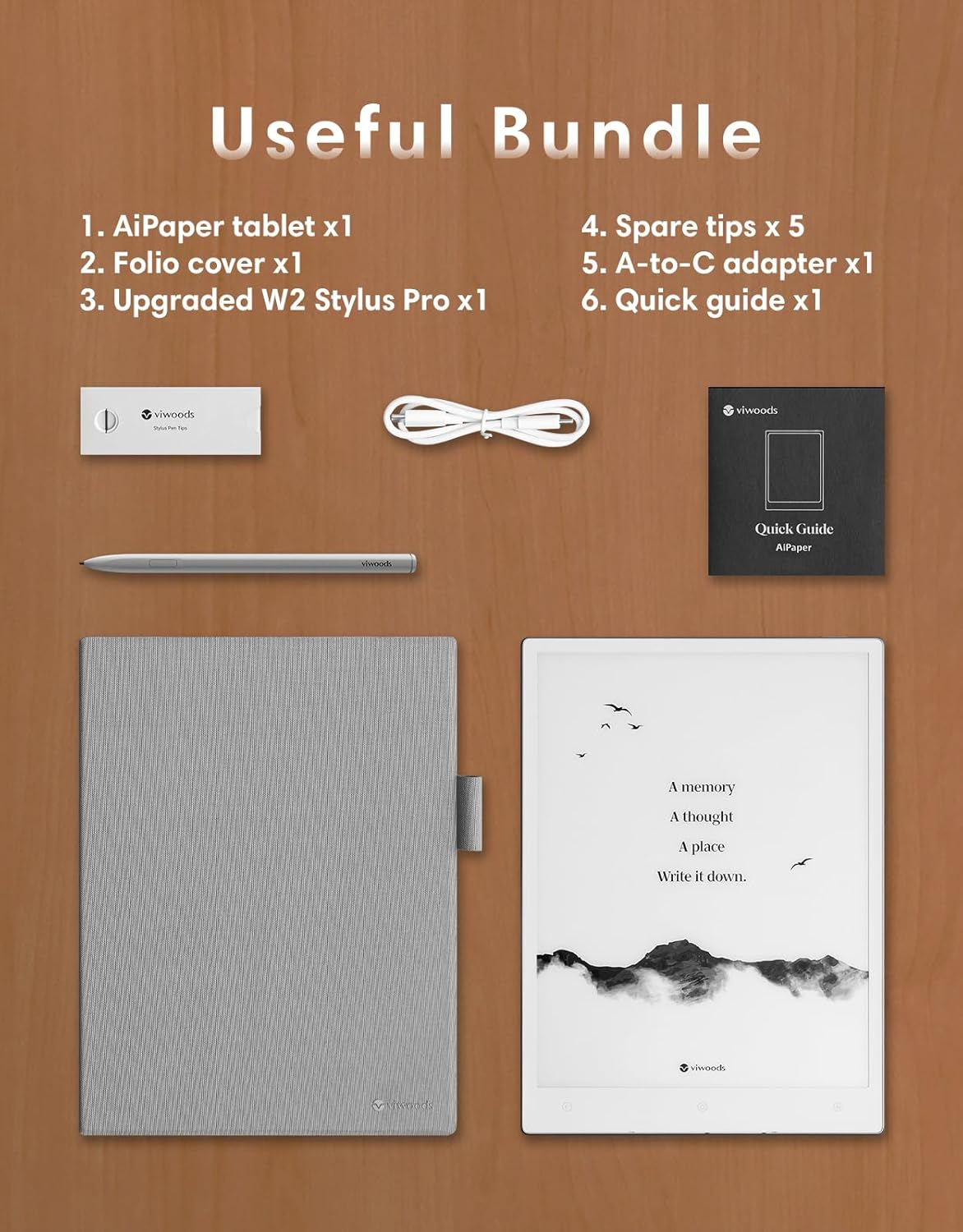 Il bundle include tablet, custodia, pennino, cavo, adattatore e guida.