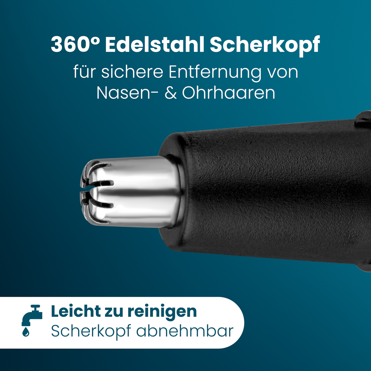 Edelstahl-Scherkopf, abnehmbar und leicht zu reinigen für Nasen- & Ohrhaare.