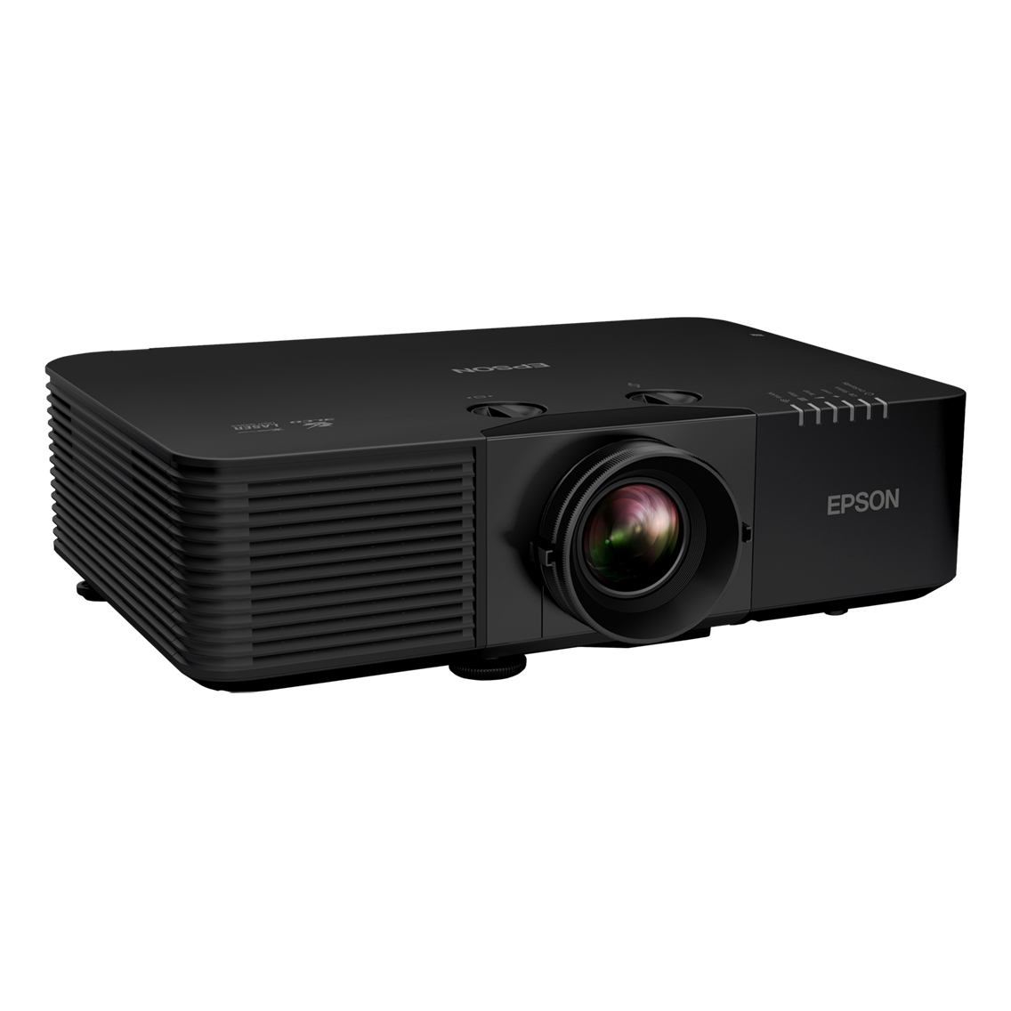 A black Epson projector with a lens and ventilation slits.