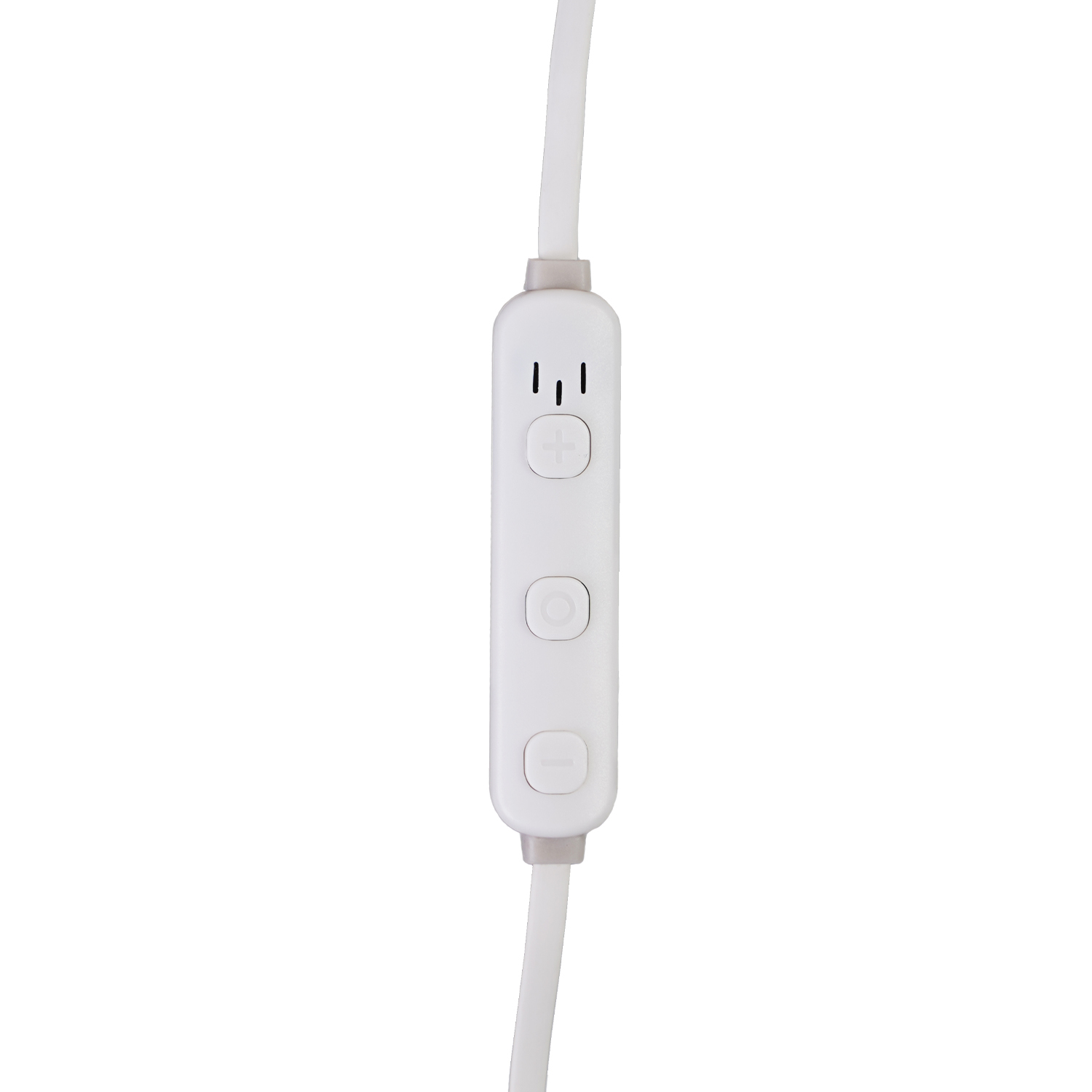 Ein weißer Kopfhörer-Controller mit drei Tasten und einem Mikrofonloch.