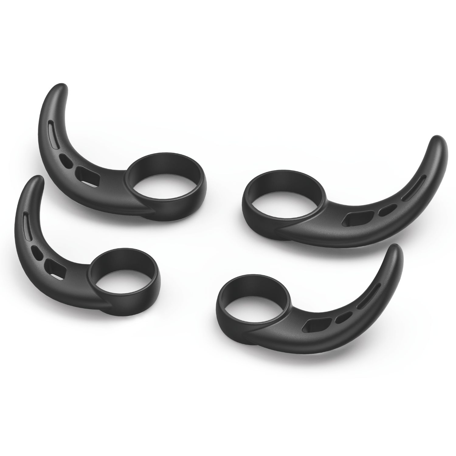 Cztery czarne zaczepy na uszy na białym tle.