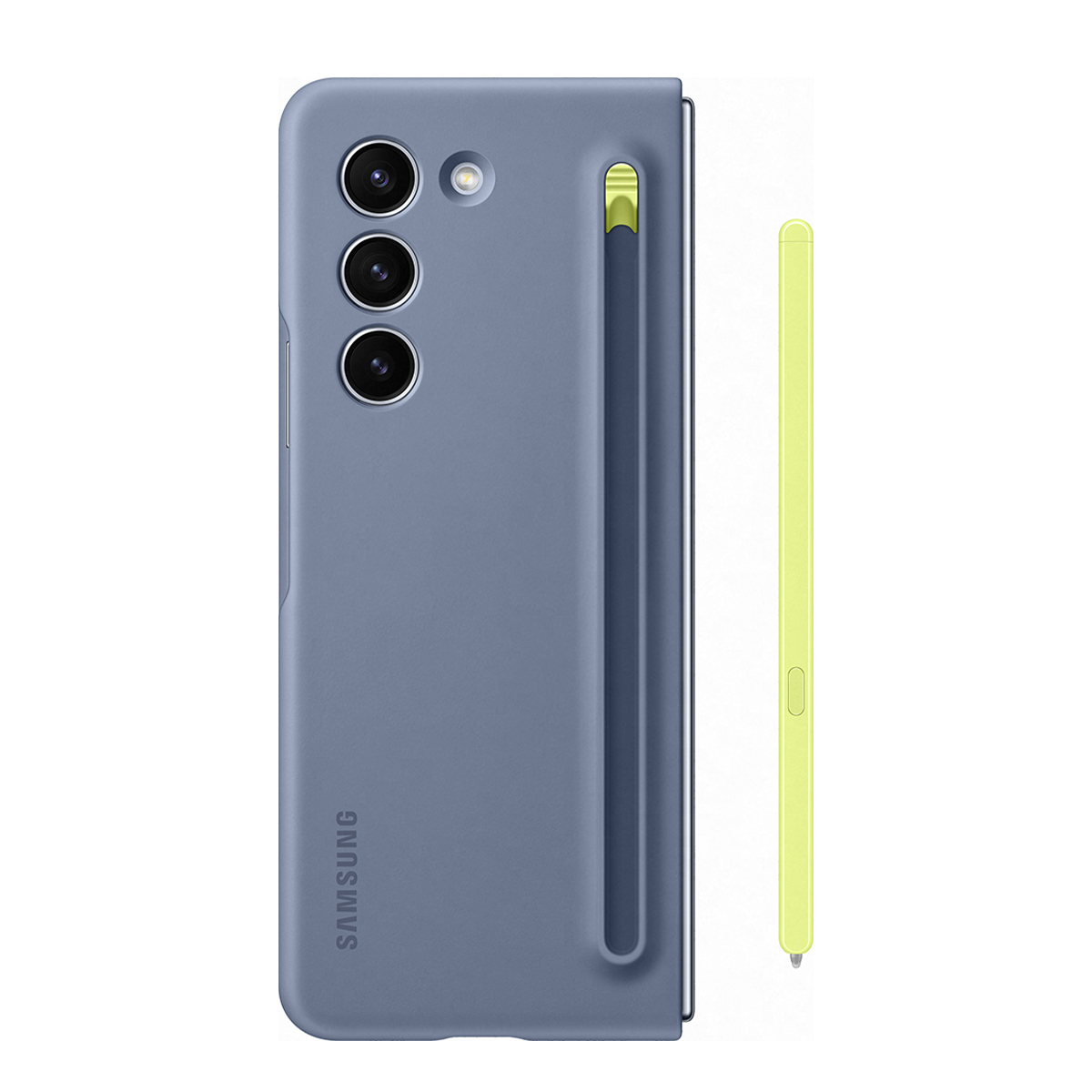 Szara obudowa telefonu z aparatami i żółtym rysikiem obok.