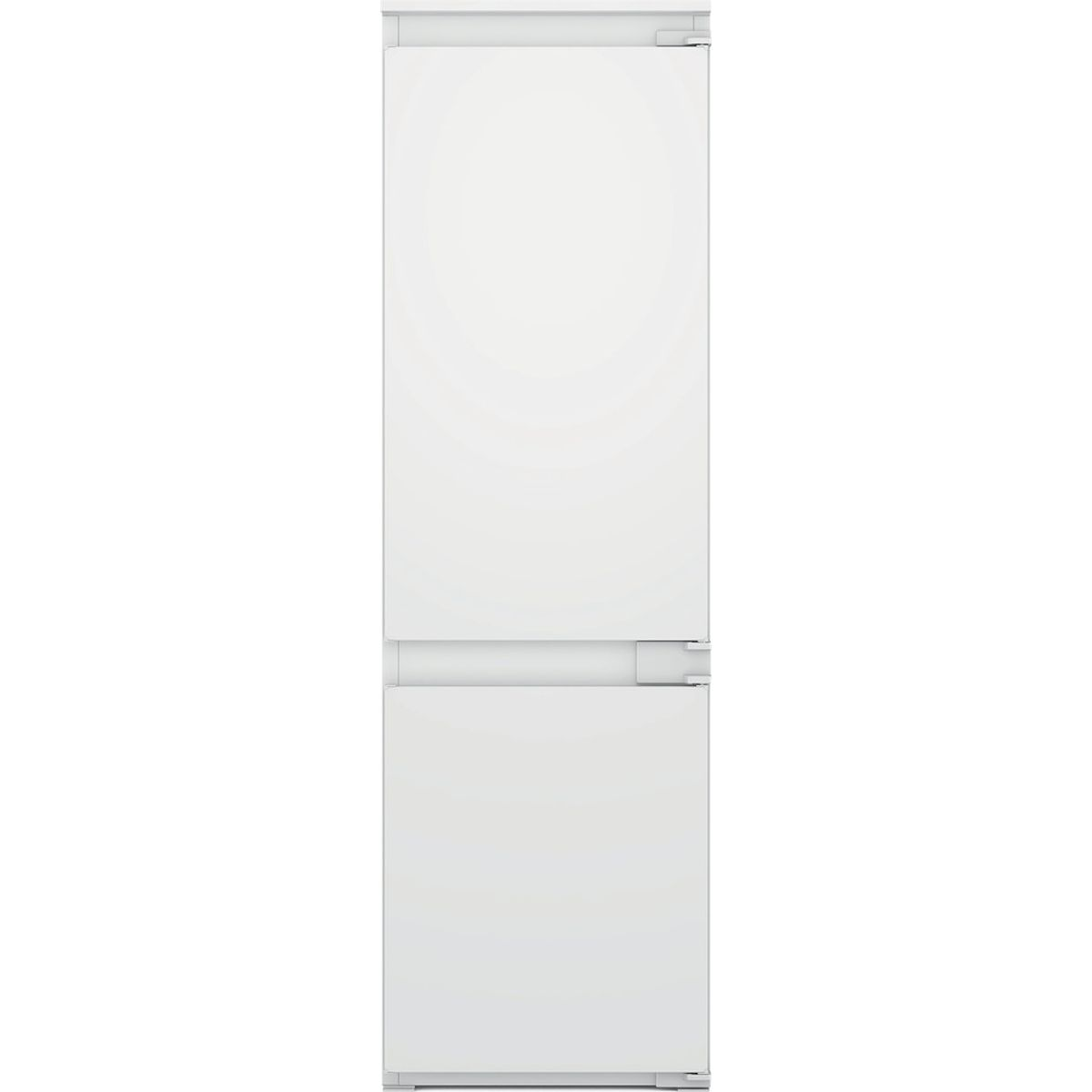 Ein weißer Kühlschrank mit zwei Türen, einer oben und einer unten.