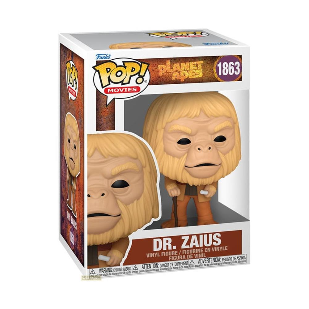 Figura Funko Pop! Dr. Zaius de El Planeta de los Simios en caja, con pelo castaño.