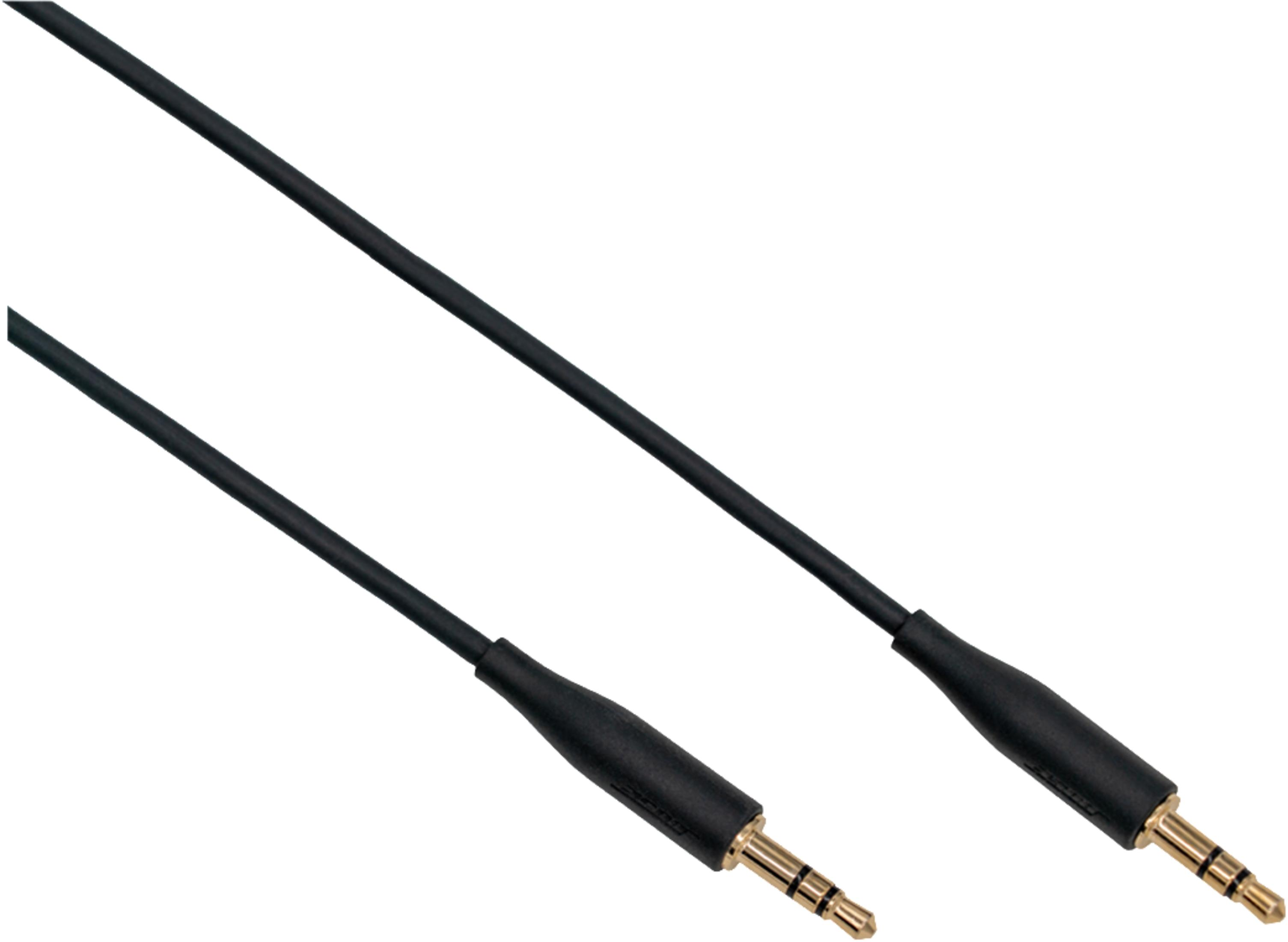 Ein schwarzes Audiokabel mit zwei 3,5-mm-Steckern aus Gold.