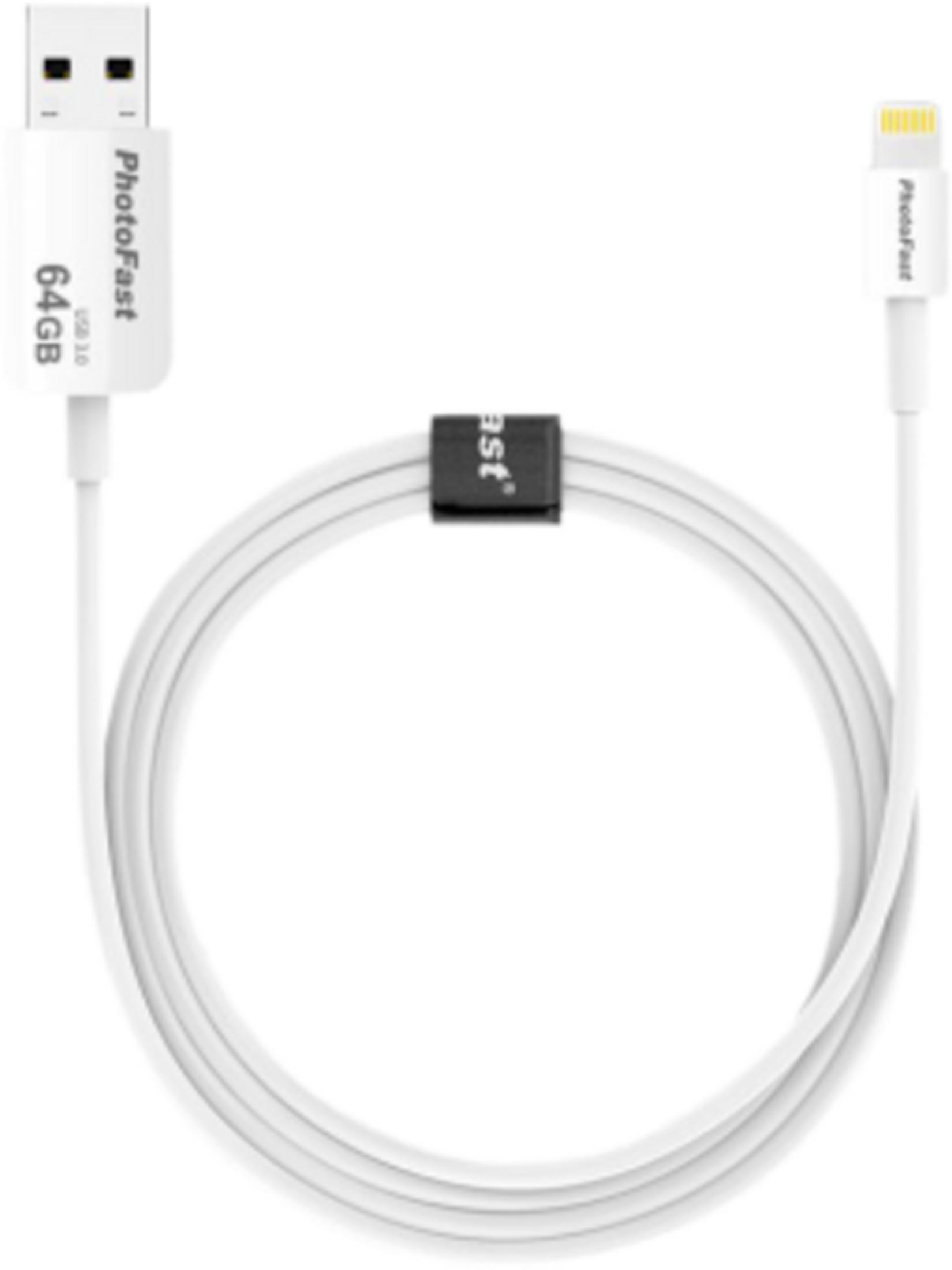Cavo USB bianco da 64GB con connettore Lightning.