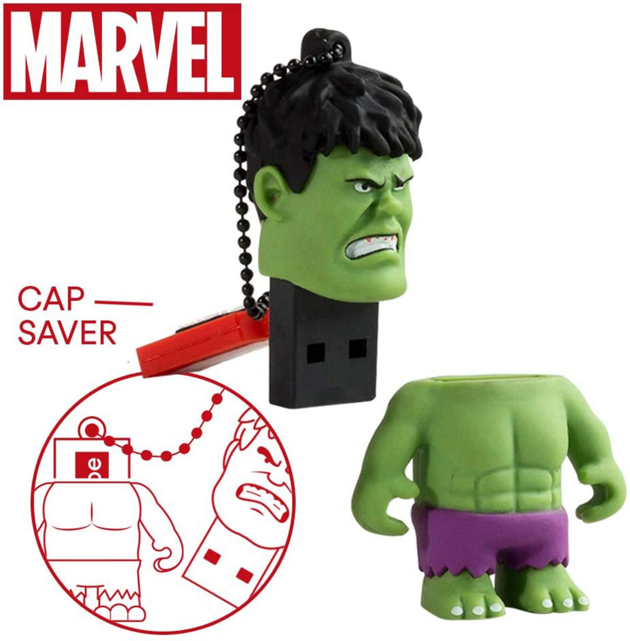Chiavetta USB Marvel Hulk testa e corpo, con testo "Cap Saver".