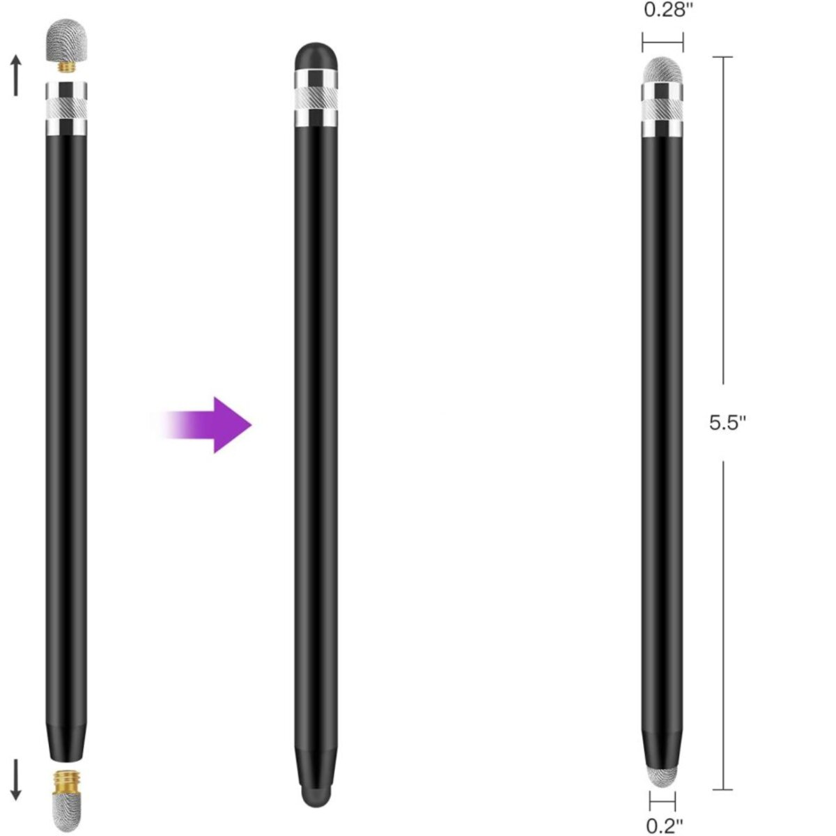 Schwarz-Silber-Stift, 5,5 Zoll lang, mit abnehmbarer Spitze.