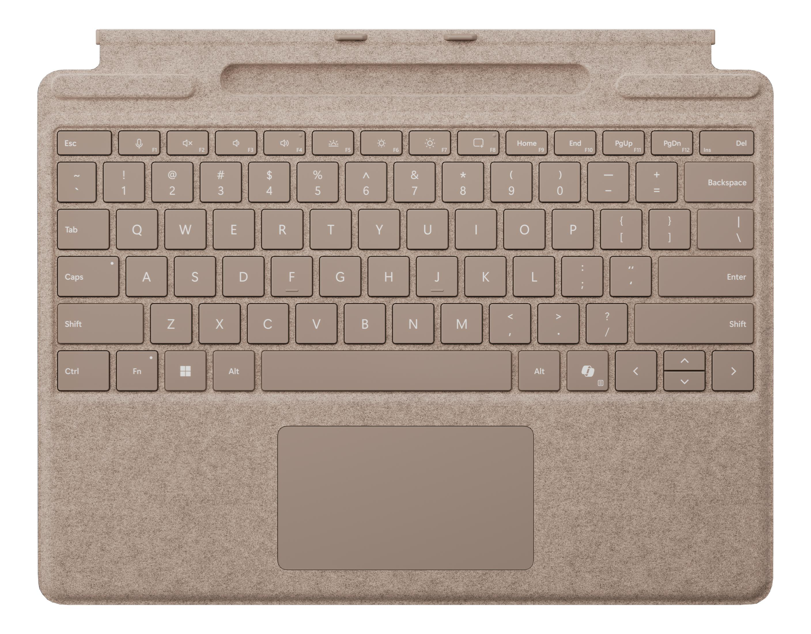 Una copritastiera beige con tasti e touchpad.