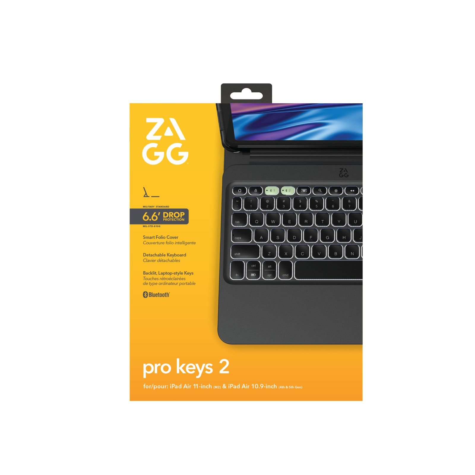 ZAGG Pro Keys 2 Hülle mit Tastatur für iPad Air, gelb/schwarz, beleuchtete Tasten.