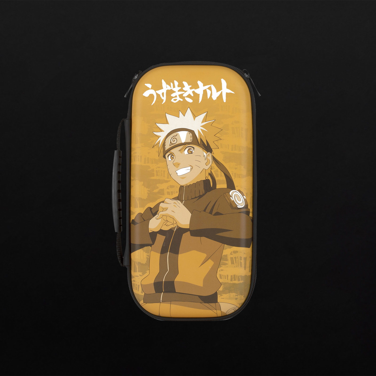 Eine orangefarbene Tasche mit Naruto Uzumaki in Braun und Gelb.