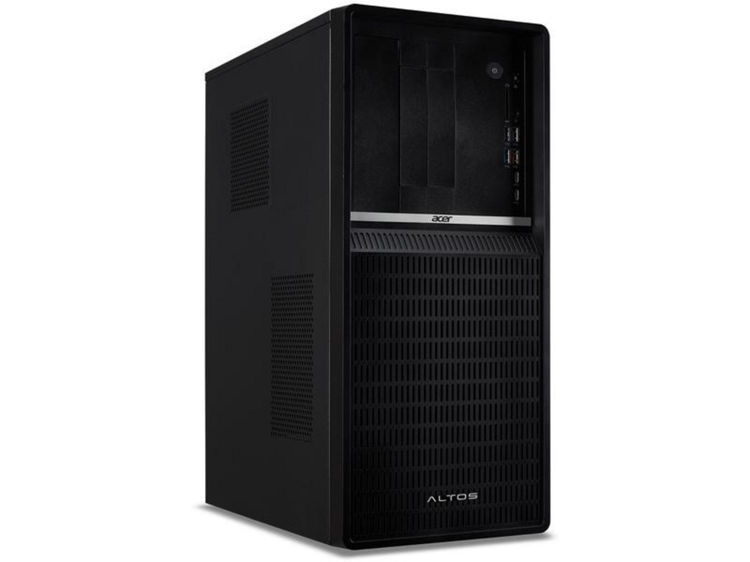 Schwarzes Acer Altos Tower-Gehäuse mit Lüftungsschlitzen und Anschlüssen.