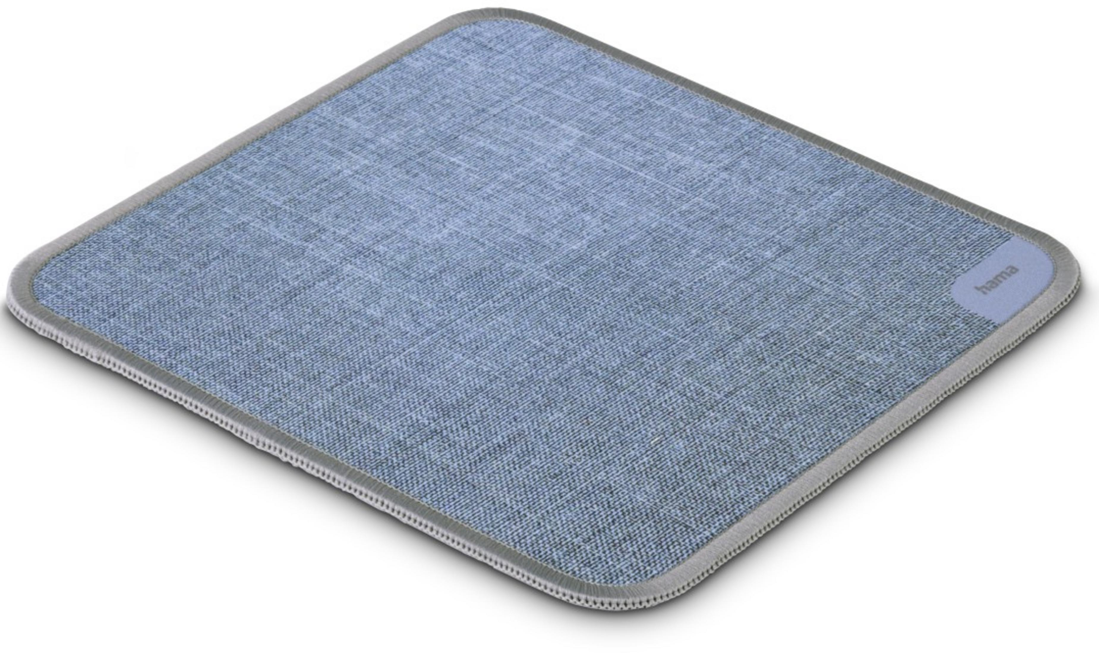 Blauer Stoff-Mauspad mit grauem Rand und Hama-Logo.