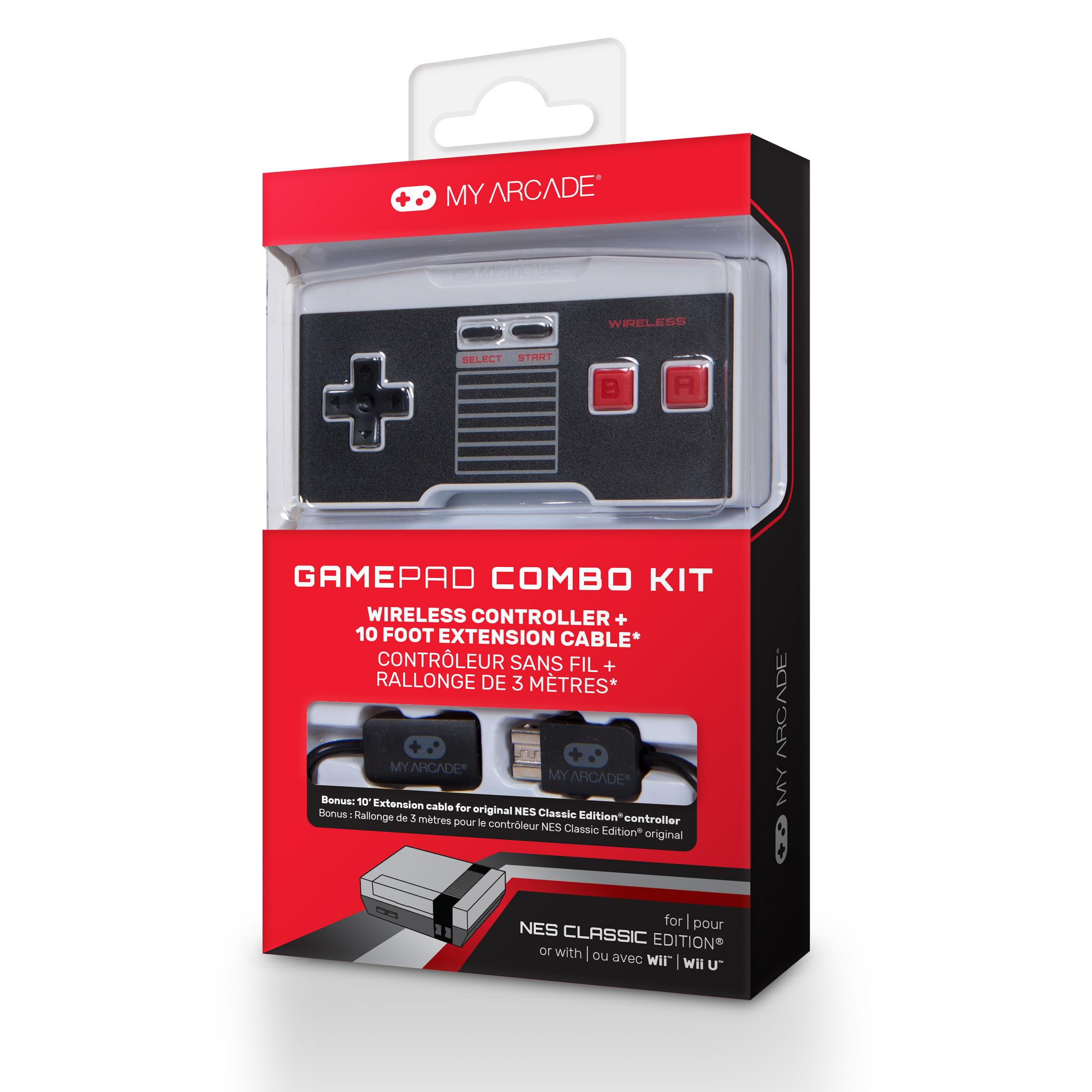 Confezione di un kit gamepad wireless con controller e cavo NES.