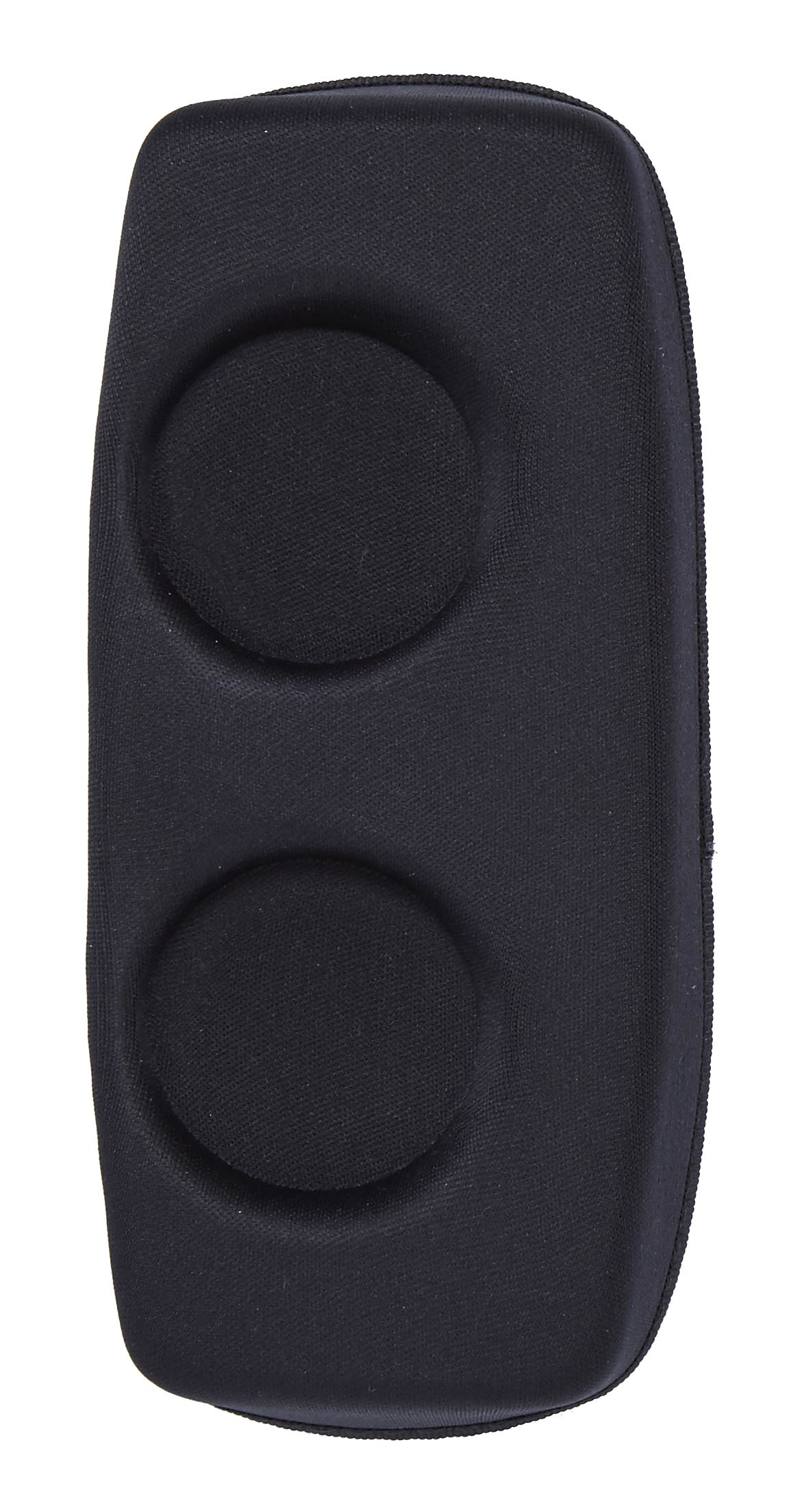 Custodia nera con due rientranze imbottite, chiusura con cerniera in alto.
